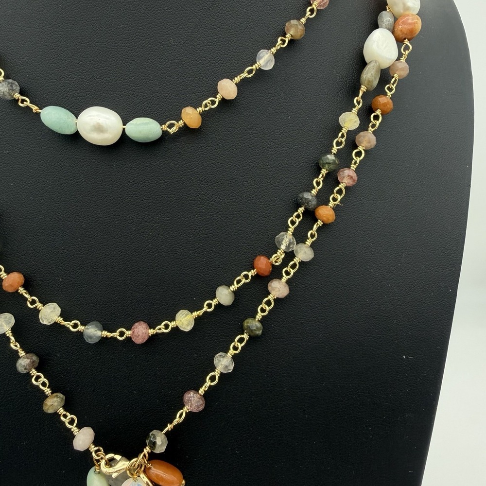 HSN Joya 925 Freshwater Pearl & Gemstone Necklace Flapper 62 Inches Layering‎ - Picture 6 of 15